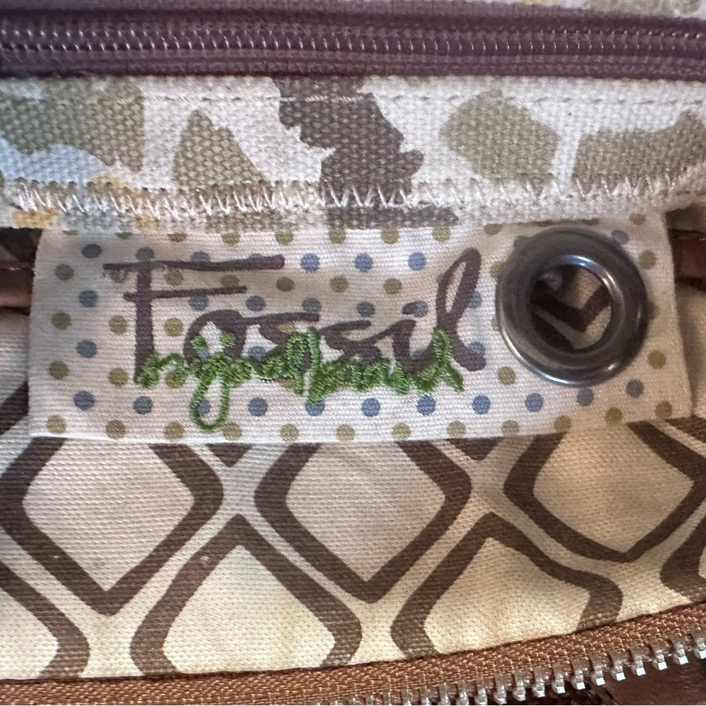FOSSIL 🌞 Brown, Yellow & Beige Canvas Crossbody Bag - Picture 2 of 13